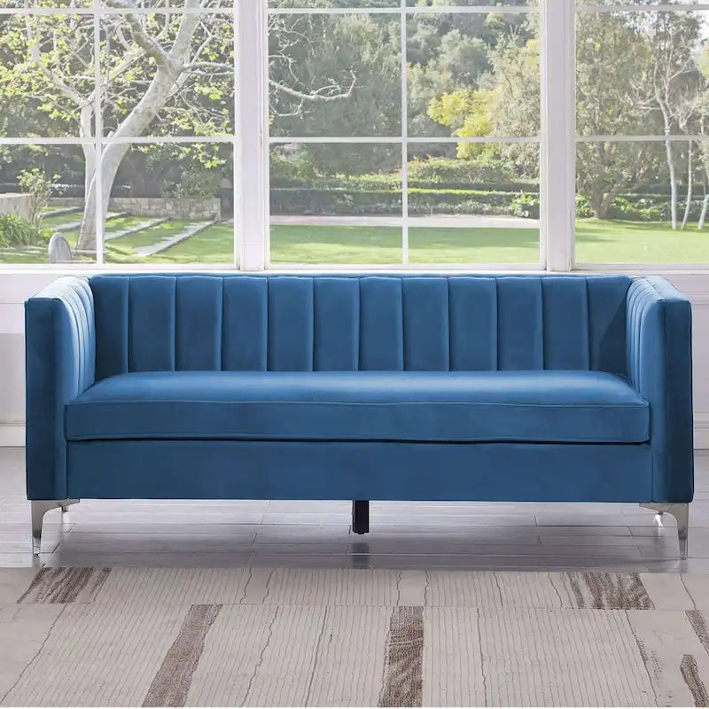 Divanetto due posti in velluto, stile Mid-Century (blu/grigio/nero/beige)