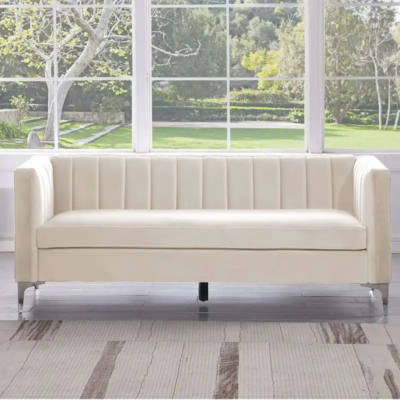Divanetto due posti in velluto, stile Mid-Century (blu/grigio/nero/beige)
