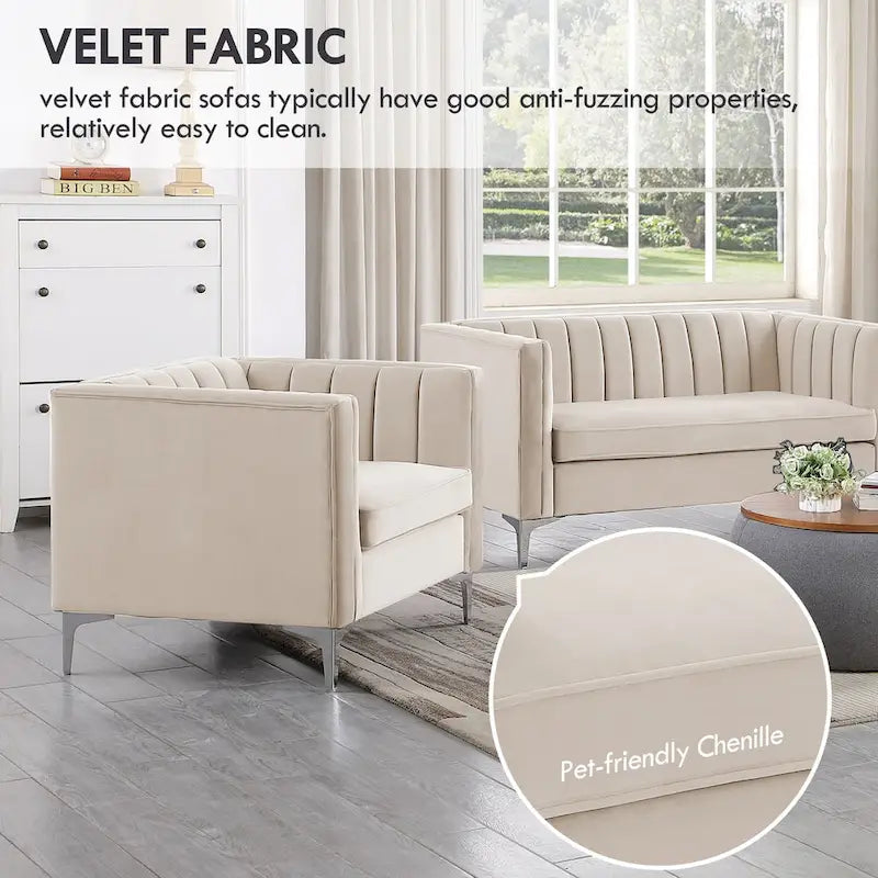 Divanetto due posti in velluto, stile Mid-Century (blu/grigio/nero/beige)