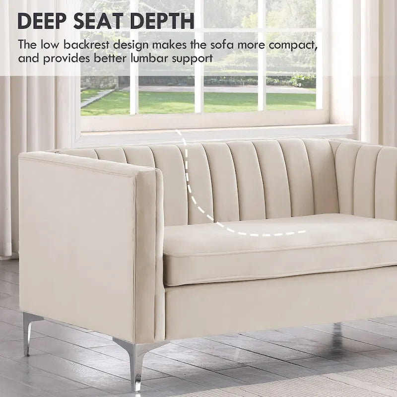 Divanetto due posti in velluto, stile Mid-Century (blu/grigio/nero/beige)