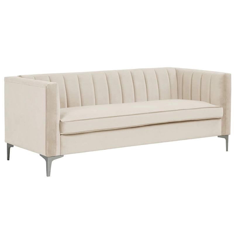 Divanetto due posti in velluto, stile Mid-Century (blu/grigio/nero/beige)