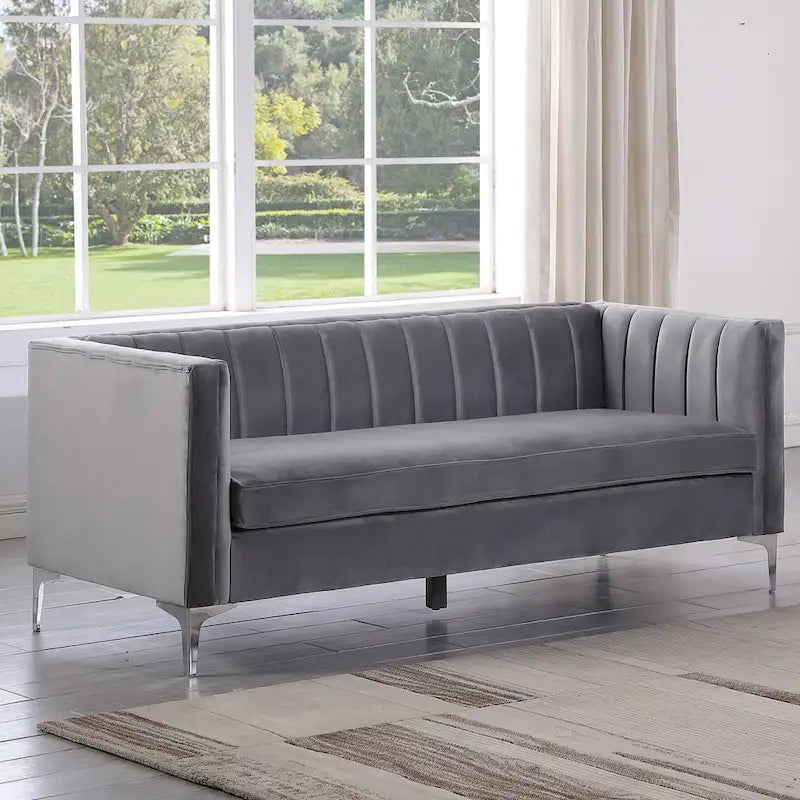 Divanetto due posti in velluto, stile Mid-Century (blu/grigio/nero/beige)