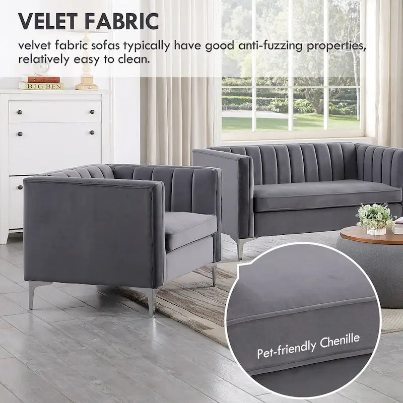 Divanetto due posti in velluto, stile Mid-Century (blu/grigio/nero/beige)