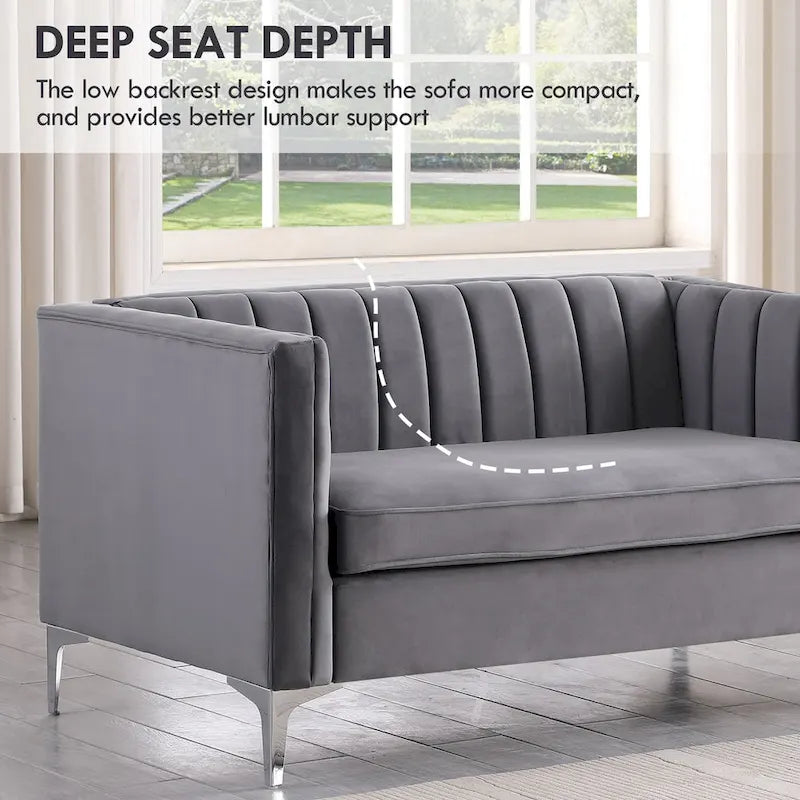 Divanetto due posti in velluto, stile Mid-Century (blu/grigio/nero/beige)