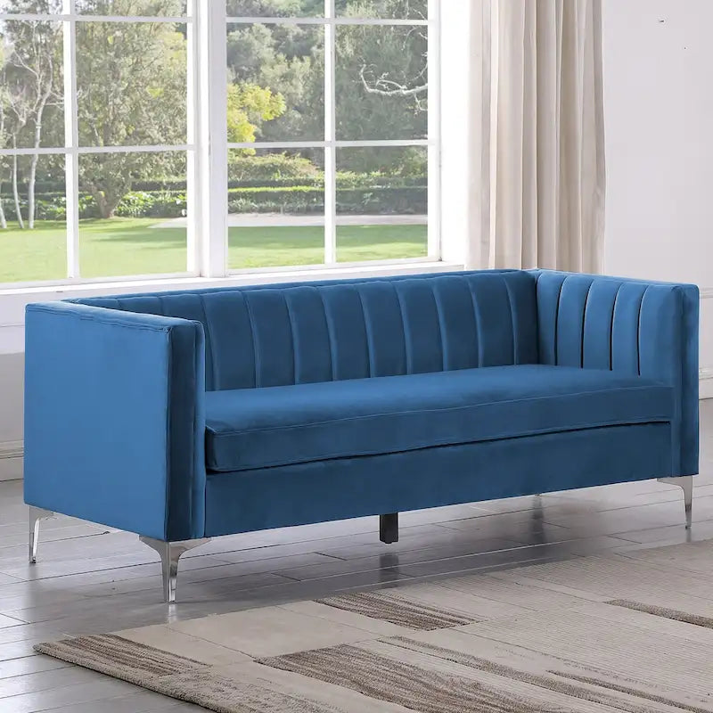 Divanetto due posti in velluto, stile Mid-Century (blu/grigio/nero/beige)