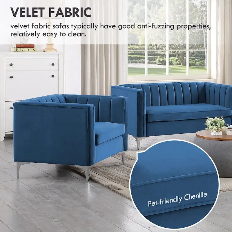 Divanetto due posti in velluto, stile Mid-Century (blu/grigio/nero/beige)