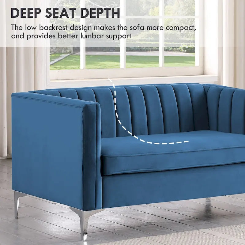 Divanetto due posti in velluto, stile Mid-Century (blu/grigio/nero/beige)
