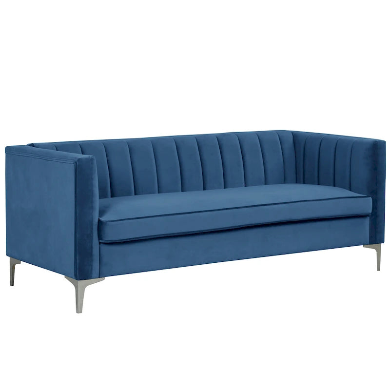 Divanetto due posti in velluto, stile Mid-Century (blu/grigio/nero/beige)