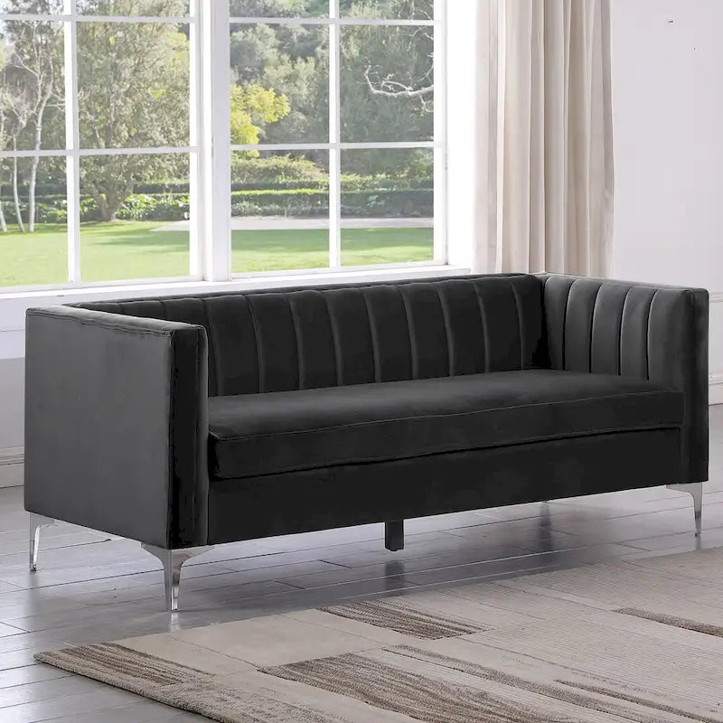 Divanetto due posti in velluto, stile Mid-Century (blu/grigio/nero/beige)