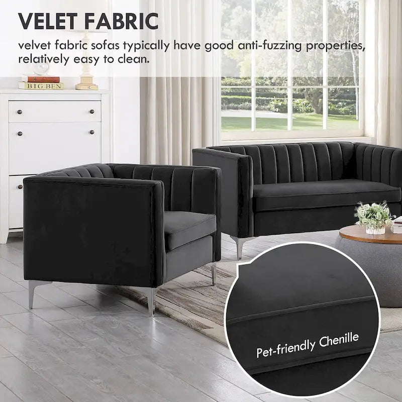 Divanetto due posti in velluto, stile Mid-Century (blu/grigio/nero/beige)
