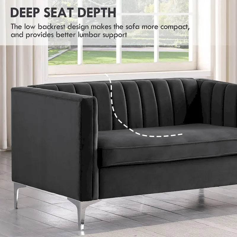 Divanetto due posti in velluto, stile Mid-Century (blu/grigio/nero/beige)