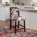 Sgabello da bancone in stile rustico con stampa mucca marrone – Gambe in legno espresso, 1 posto