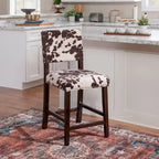 Sgabello da bancone in stile rustico con stampa mucca marrone – Gambe in legno espresso, 1 posto