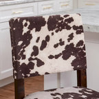 Sgabello da bancone in stile rustico con stampa mucca marrone – Gambe in legno espresso, 1 posto