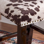 Sgabello da bancone in stile rustico con stampa mucca marrone – Gambe in legno espresso, 1 posto