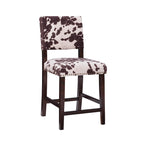Sgabello da bancone in stile rustico con stampa mucca marrone – Gambe in legno espresso, 1 posto