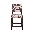 Sgabello da bancone in stile rustico con stampa mucca marrone – Gambe in legno espresso, 1 posto
