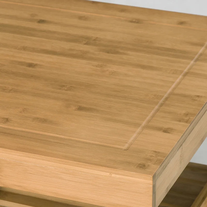 Carrello da Cucina Portatile in Bambù Naturale Stile Vintage con Piano in Legno