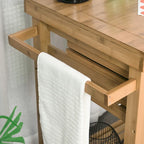 Carrello da Cucina Portatile in Bambù Naturale Stile Vintage con Piano in Legno