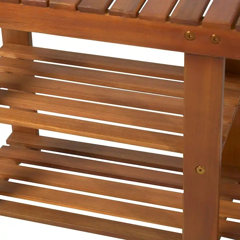 Panca scarpiera a 3 livelli in legno di acacia naturale, per 1 persona
