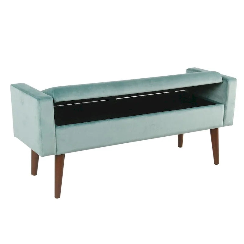 Panca contenitore Aqua in velluto, stile Mid-Century, 1 persona