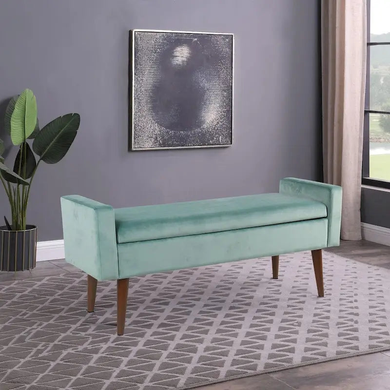 Panca contenitore Aqua in velluto, stile Mid-Century, 1 persona