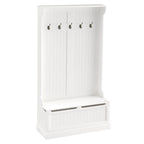 Appendiabiti/Mobiletto da ingresso bianco crema con panca contenitore e 5 ganci doppi, per 1 persona