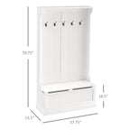 Appendiabiti/Mobiletto da ingresso bianco crema con panca contenitore e 5 ganci doppi, per 1 persona