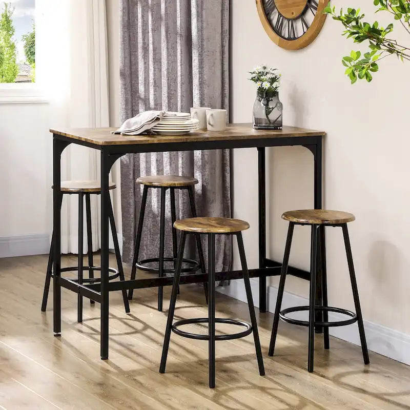 Set da Pranzo con Bancone in Stile Moderno, Marrone Rustico/Grigio, 4 Posti