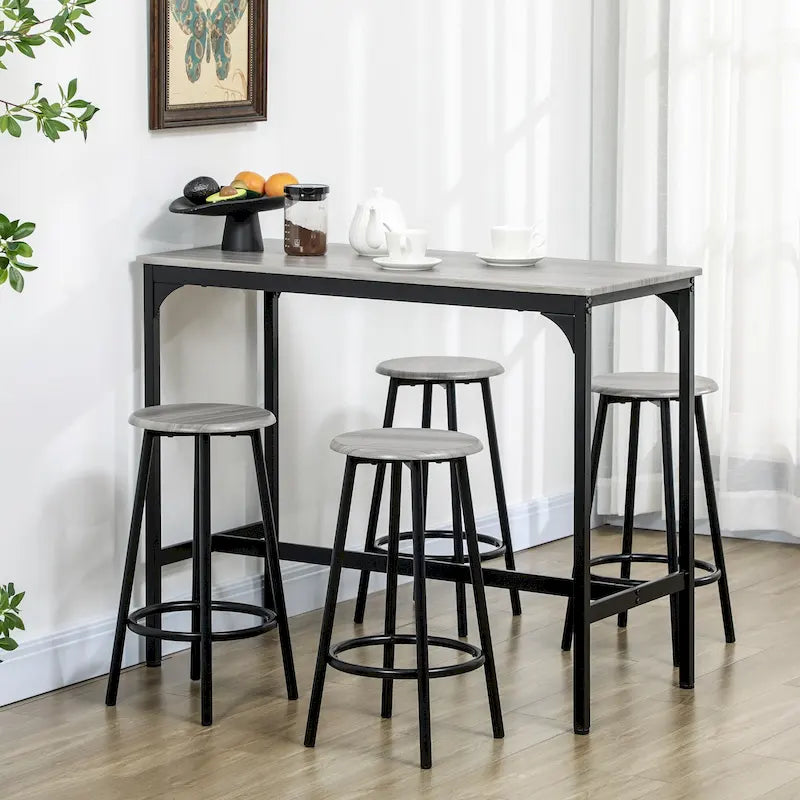 Set da Pranzo con Bancone in Stile Moderno, Marrone Rustico/Grigio, 4 Posti