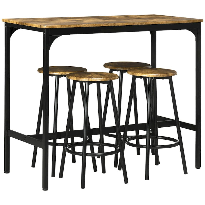 Set da Pranzo con Bancone in Stile Moderno, Marrone Rustico/Grigio, 4 Posti