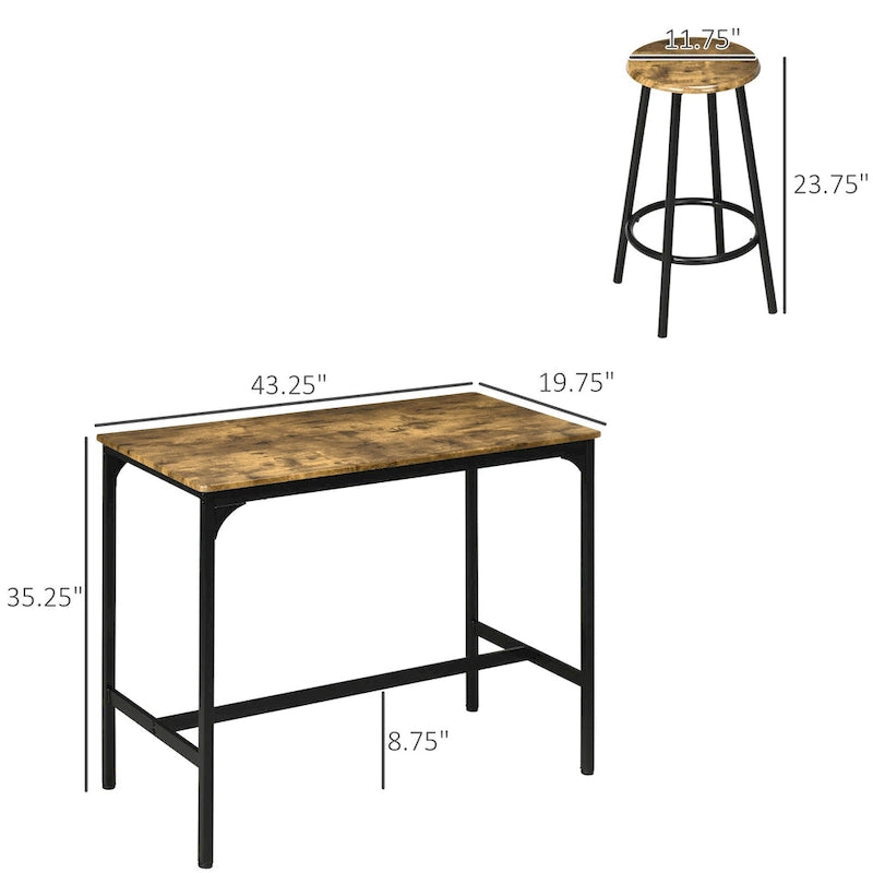 Set da Pranzo con Bancone in Stile Moderno, Marrone Rustico/Grigio, 4 Posti
