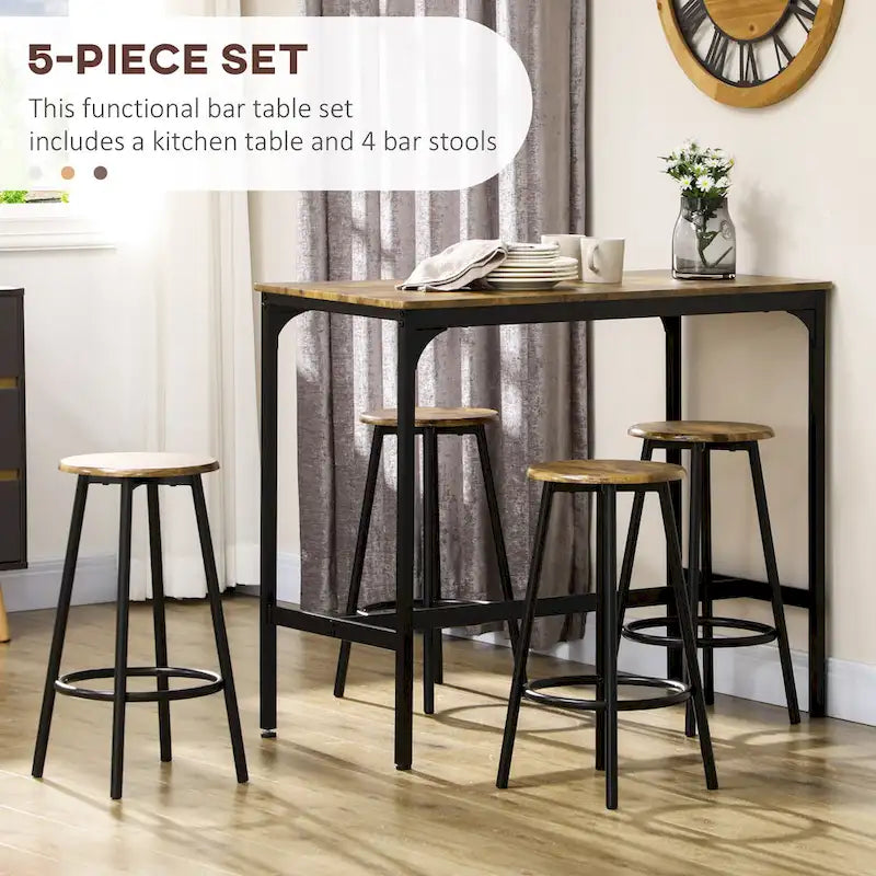 Set da Pranzo con Bancone in Stile Moderno, Marrone Rustico/Grigio, 4 Posti