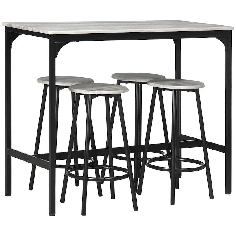 Set da Pranzo con Bancone in Stile Moderno, Marrone Rustico/Grigio, 4 Posti