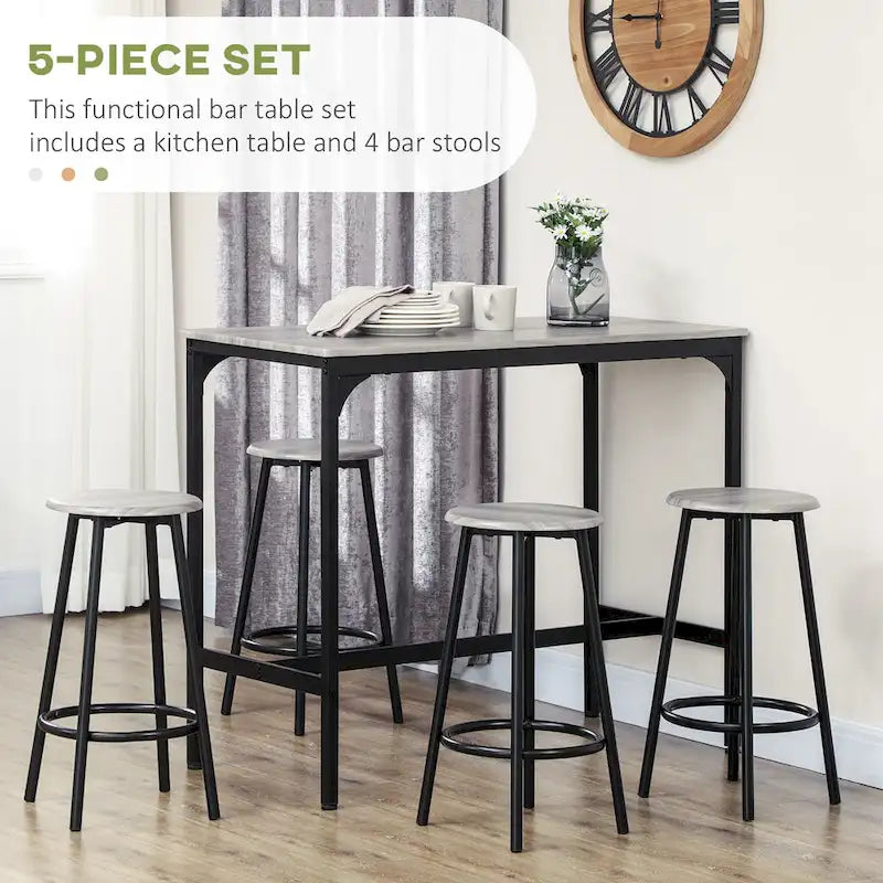 Set da Pranzo con Bancone in Stile Moderno, Marrone Rustico/Grigio, 4 Posti