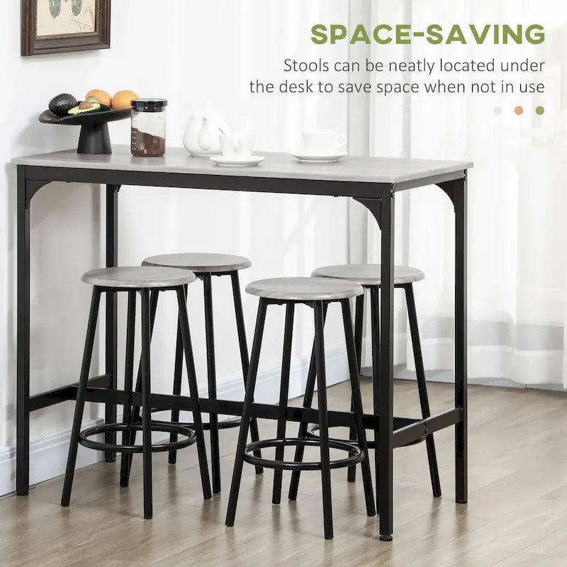 Set da Pranzo con Bancone in Stile Moderno, Marrone Rustico/Grigio, 4 Posti