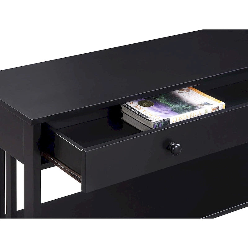 Tavolo Consolle Ciliegio/Nero con 1 Cassetto e 3 Ripiani, Montaggio da 1 Persona