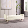 Panca portaoggetti con gambe in legno, 152 cm, rivestita in crema/oliva/blu/marrone
