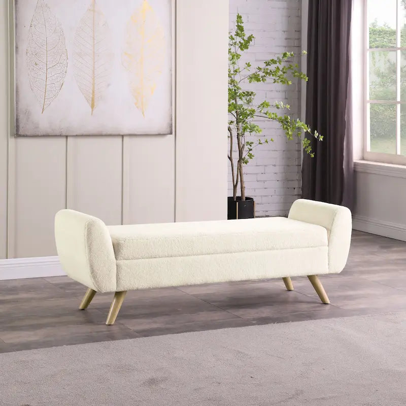 Panca portaoggetti con gambe in legno, 152 cm, rivestita in crema/oliva/blu/marrone