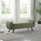 Panca portaoggetti con gambe in legno, 152 cm, rivestita in crema/oliva/blu/marrone