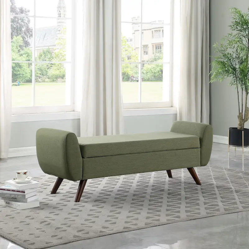 Panca portaoggetti con gambe in legno, 152 cm, rivestita in crema/oliva/blu/marrone