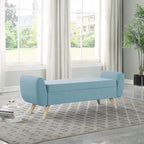 Panca portaoggetti con gambe in legno, 152 cm, rivestita in crema/oliva/blu/marrone