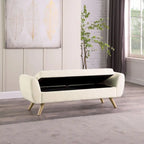 Panca portaoggetti con gambe in legno, 152 cm, rivestita in crema/oliva/blu/marrone