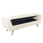 Panca portaoggetti con gambe in legno, 152 cm, rivestita in crema/oliva/blu/marrone