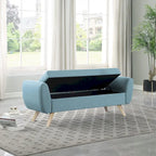 Panca portaoggetti con gambe in legno, 152 cm, rivestita in crema/oliva/blu/marrone
