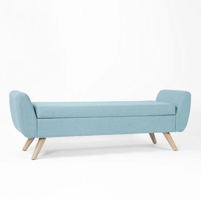 Panca portaoggetti con gambe in legno, 152 cm, rivestita in crema/oliva/blu/marrone