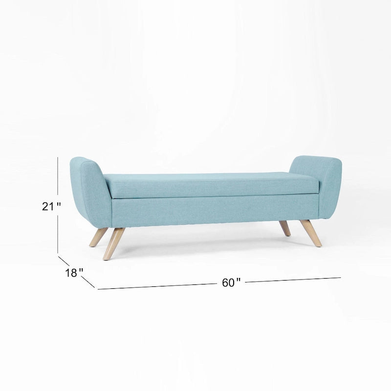 Panca portaoggetti con gambe in legno, 152 cm, rivestita in crema/oliva/blu/marrone