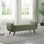 Panca portaoggetti con gambe in legno, 152 cm, rivestita in crema/oliva/blu/marrone