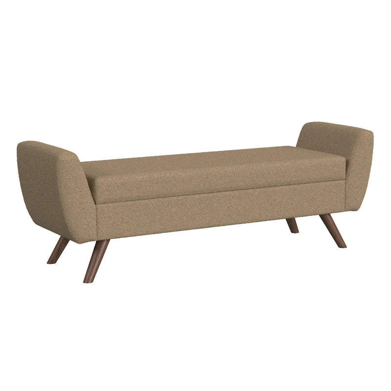 Panca portaoggetti con gambe in legno, 152 cm, rivestita in crema/oliva/blu/marrone
