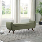 Panca portaoggetti con gambe in legno, 152 cm, rivestita in crema/oliva/blu/marrone